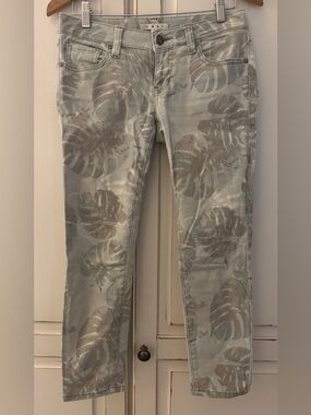 CAbi Light Sage Tropical Print Slim Jeans
